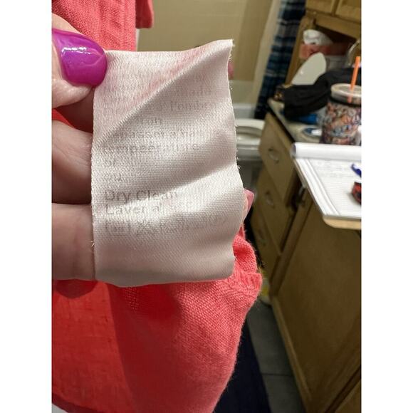 Terzo Millennio Salmon Orange Made In Italy Linen Crochet Shoulder Blouse Sz M - Picture 6 of 8